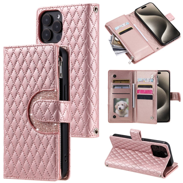 Glitter Lattice Zipper Wallet Leather Phone Case