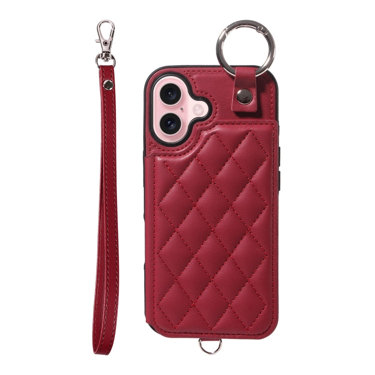 Rhombic Texture Card Bag Phone Case with Short Lanyard (16)